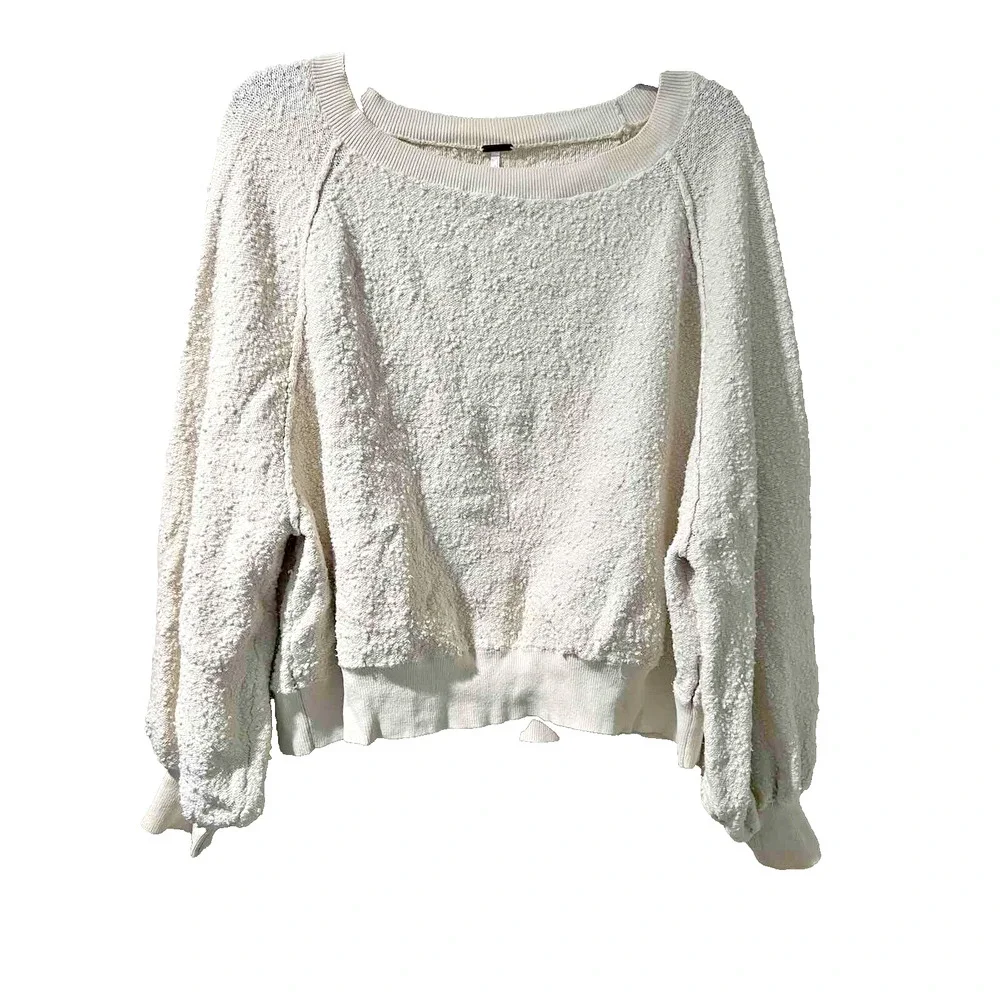 Free People Women Found My Friend Pullover Sweater Cream Petite Small A000390